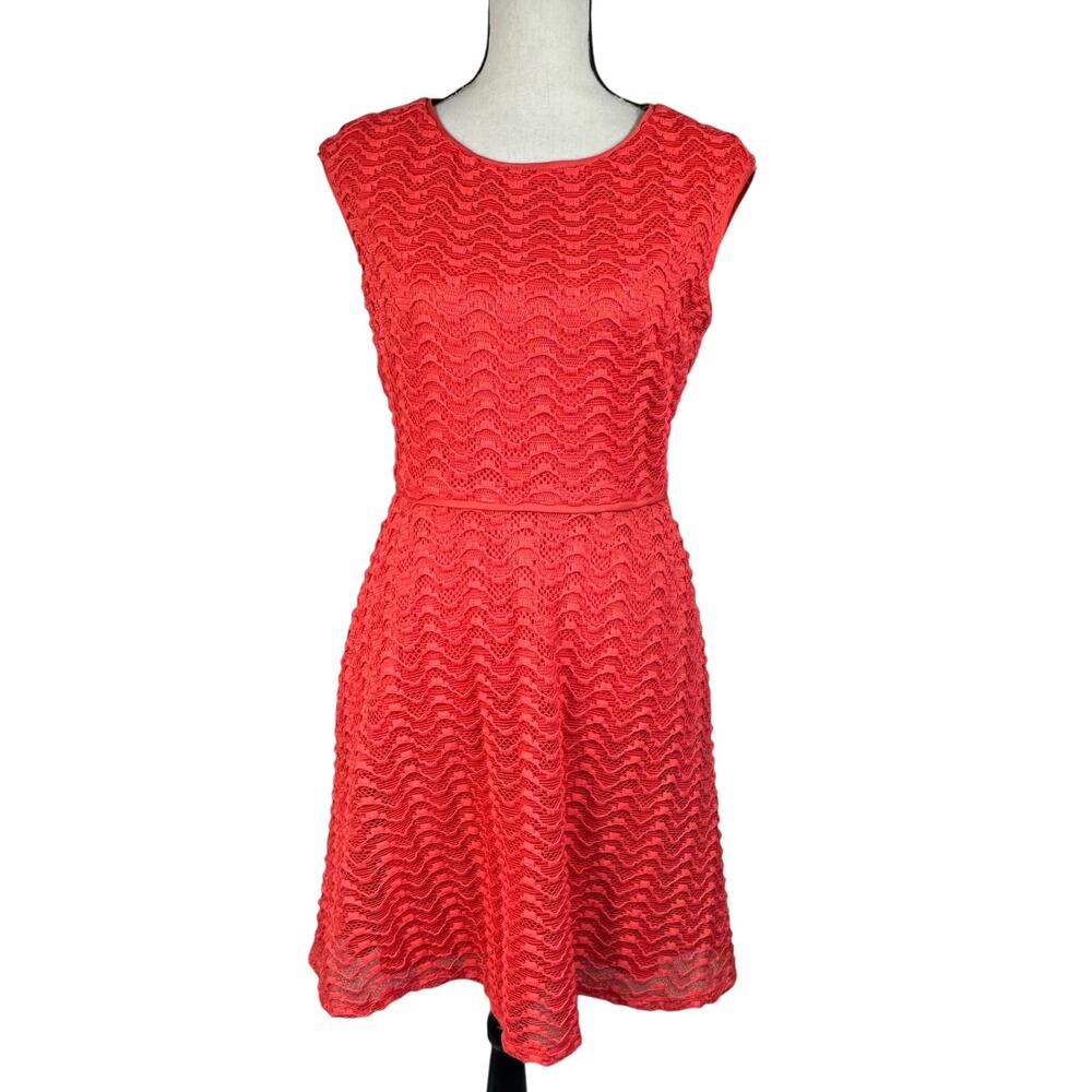 Liz Claiborne SZ 4 A-Line Dress Stretch Above Knee Cap Sleeves Lined Rear Zip
